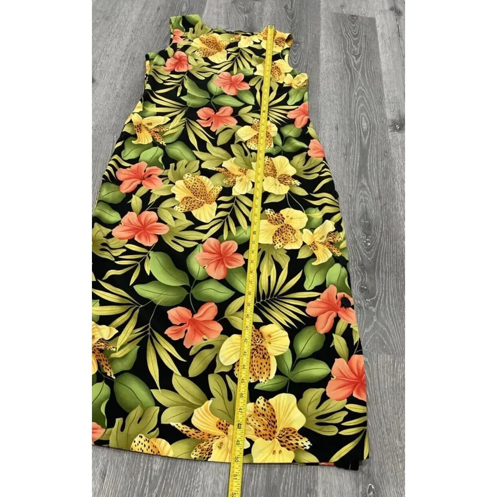R&K Originals Tropical Floral Sleeveless Maxi Dress Side Slit with Button Sz‎ 10